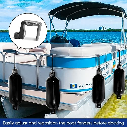 yboatch Boat Bumper Clips Hangers Adjusters Cleats 4Pack, Pontoon Fender Clips for Docking, Durable ABS Boat Fender Clips for 1 Inch and 1.25 Inch Square Tube, Grey