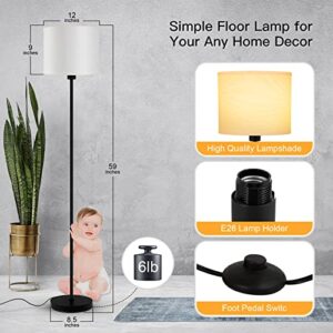 Floor Lamps for Living Room, Modern Standing Lamp with Bulb(12W, 2700K), White Lamp Shades, Foot Switch, Simple Pole Lamps Tall Lamp for Bedroom,Office/Living Room/Nightstand, Boho Reading Floor Lamp