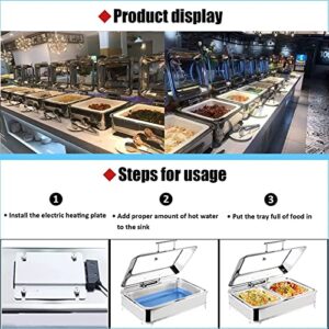 Food Warmers for Parties Buffets Electric, Electric Chafing Dish Buffet Set with Clear Glass Hydraulic Covers, Stainless Steel Buffet Server and Adjustable Temperature Warming Tray 35°c~80°c, 9l(Siz