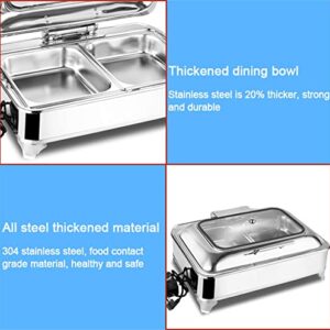 Food Warmers for Parties Buffets Electric, Electric Chafing Dish Buffet Set with Clear Glass Hydraulic Covers, Stainless Steel Buffet Server and Adjustable Temperature Warming Tray 35°c~80°c, 9l(Siz