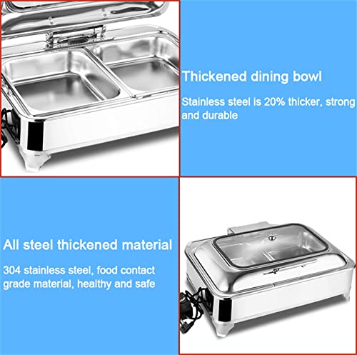 Food Warmers for Parties Buffets Electric, Electric Chafing Dish Buffet Set with Clear Glass Hydraulic Covers, Stainless Steel Buffet Server and Adjustable Temperature Warming Tray 35°c~80°c, 9l(Siz