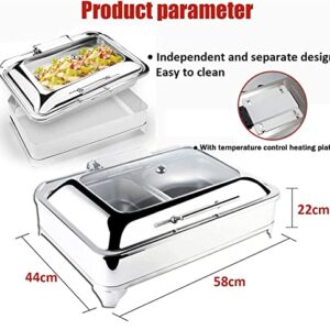 Food Warmers for Parties Buffets Electric, Electric Chafing Dish Buffet Set with Clear Glass Hydraulic Covers, Stainless Steel Buffet Server and Adjustable Temperature Warming Tray 35°c~80°c, 9l(Siz