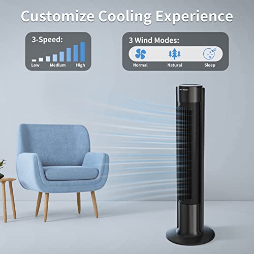 BILT HARD 42'' Tower Fan with Remote, 120°Oscillating Fan with 3 Speeds, LED Display, 8H Timer, Quiet Standing Bladeless Floor Fans Powerful for Home Bedroom Living Room Office black