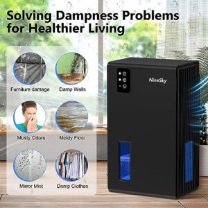 NineSky Dehumidifier for Home, 85 OZ Water Tank, (800 sq.ft) Dehumidifiers for Bathroom, Bedroom with Auto Shut Off, 7 Colors LED Light(Black)