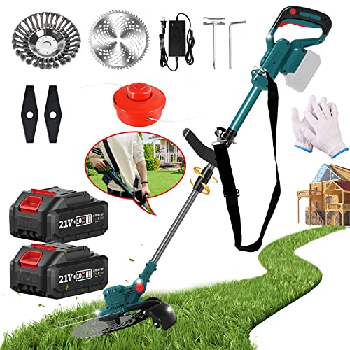 Electric Weed Wacker 2 X 4000mAh Battery Powered Weed Eater, 4-in-1 Cordless Grass Trimmer Brush Cutter Edger Lawn Tool with Shoulder Strap, Lightweight String Trimmer for Garden and Yard