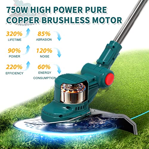 Electric Weed Wacker 2 X 4000mAh Battery Powered Weed Eater, 4-in-1 Cordless Grass Trimmer Brush Cutter Edger Lawn Tool with Shoulder Strap, Lightweight String Trimmer for Garden and Yard