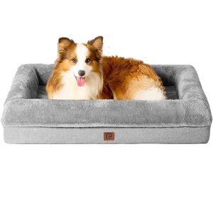 eheyciga memory foam orthopedic dog beds for large dogs with 100% foam bolsters, grey, 38x30