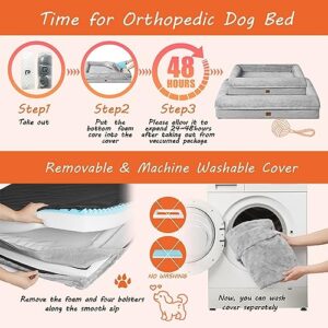 EHEYCIGA Memory Foam Orthopedic Dog Beds for Large Dogs with 100% Foam Bolsters, Grey, 38x30