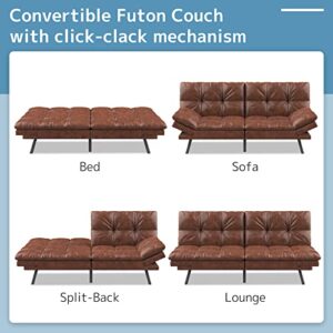 wOod-it Futon Sofa Bed, Memory Foam Foldable Couch Convertible Loveseat Sleeper Daybed with Adjustable Armrests for Small Space, Studio, Office, Apartment, Compact Living Room, Brown