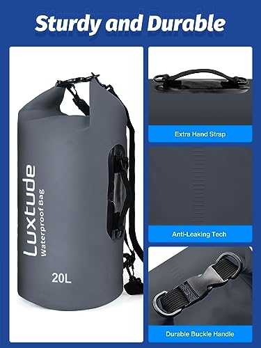 Luxtude Waterproof Dry Bag for Women Men, 5L Thicker Waterproof Backpack with Phone Case, Roll Top Floating Marine Dry Bags for Kayaking, Rafting, Hiking, Swimming, Boating, Beach etc. (Black)