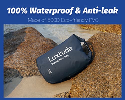 Luxtude Waterproof Dry Bag for Women Men, 5L Thicker Waterproof Backpack with Phone Case, Roll Top Floating Marine Dry Bags for Kayaking, Rafting, Hiking, Swimming, Boating, Beach etc. (Black)