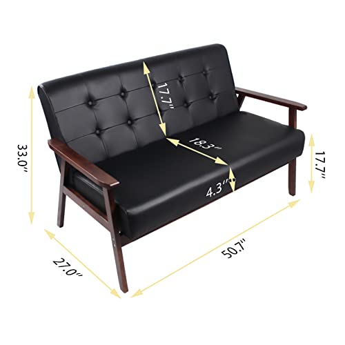 AODAILIHB Leather Sofa Couch Set 2 Accent Chairs & 1Loveseat Black Faux Leather Loveseats Mid Century Modern Office Couch for Small Space Waiting Room Living Room Furniture (3, Black)