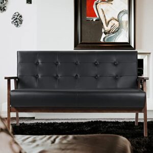 AODAILIHB Leather Sofa Couch Set 2 Accent Chairs & 1Loveseat Black Faux Leather Loveseats Mid Century Modern Office Couch for Small Space Waiting Room Living Room Furniture (3, Black)