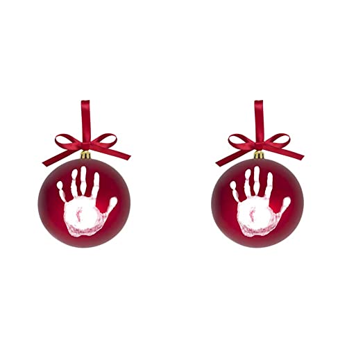 Tiny Ideas Baby's Print 1st Holiday Keepsake Ball Ornament with Included Paint for Handprint, DIY Christmas Ornament, Red (Pack of 2)