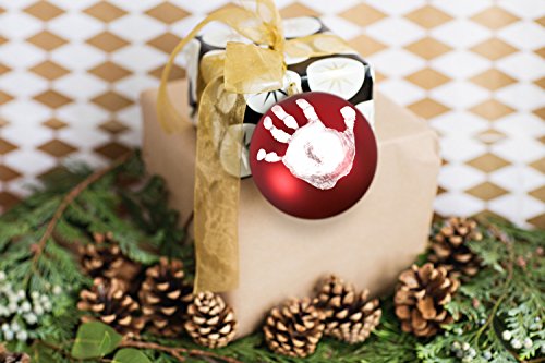 Tiny Ideas Baby's Print 1st Holiday Keepsake Ball Ornament with Included Paint for Handprint, DIY Christmas Ornament, Red (Pack of 2)