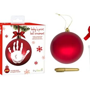 Tiny Ideas Baby's Print 1st Holiday Keepsake Ball Ornament with Included Paint for Handprint, DIY Christmas Ornament, Red (Pack of 2)