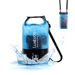 luxtude waterproof dry bag for women men, 5l waterproof backpack with phone case, roll top floating marine dry bags for kayaking, travel, hiking, swimming, boating, camping, beach etc. (blue)