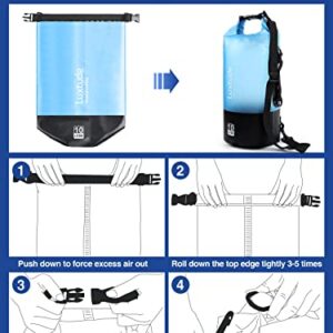 Luxtude Waterproof Dry Bag for Women Men, 5L Waterproof Backpack with Phone Case, Roll Top Floating Marine Dry Bags for Kayaking, Travel, Hiking, Swimming, Boating, Camping, Beach etc. (Blue)