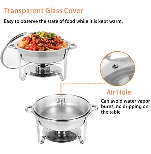 Naviocean Chafing Dish Buffet Set Chafers and Buffet Food Warmers for Parties 5 QT Round Chafing Servers Dish with Glass Cover Food Catering Chafers for Catering Event Buffet Banquet (2 Packs)