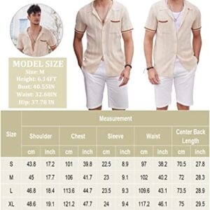 COOFANDY Mens Polo T Shirt Vintage Striped Knit Button Down Summer Vacation, Light Brown, Medium, Short Sleeve