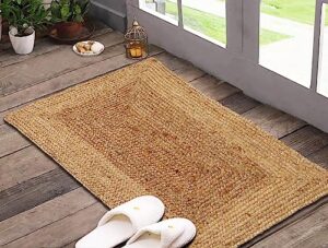 jute braided natural rug 2’x3' -natural linen colour, hand woven & reversible for living room kitchen entryway rug, jute burlap braided rag rug 24x36 inch, farmhouse rag rug, rustic rug