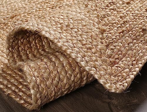 Jute Braided Natural Rug 2’X3' -Natural Linen Colour, Hand Woven & Reversible for Living Room Kitchen Entryway Rug, Jute Burlap Braided Rag Rug 24x36 inch, Farmhouse Rag Rug, Rustic Rug