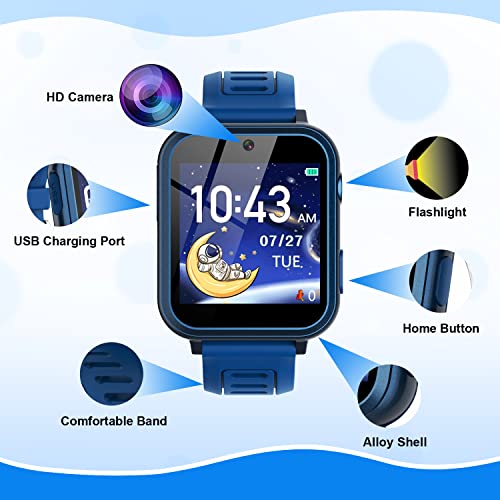 Kids Smart Watch Boys 5-7 8-10 3-5 10-12, Kids Watch with 24 Games, Kids Pedometer Watch with Camera Player Calculator Alarm Calendar Recorder Stopwatch Timer, Cool Kids Toy for Boys