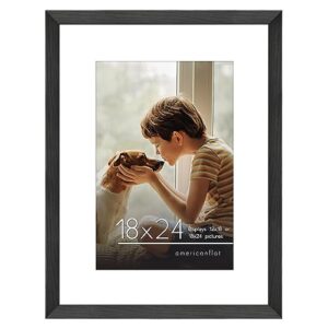 americanflat 18x24 poster frame in black - use as 12x18 picture frame with mat or 18x24 frame without mat - wide engineered wood frame, plexiglass cover, and hanging hardware for wall