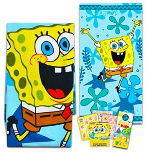 nickelodeon spongebob towel set for kids, boys, girls - bundle with spongebob squarepants beach towel, stickers and more | spongebob pool and bathroom set