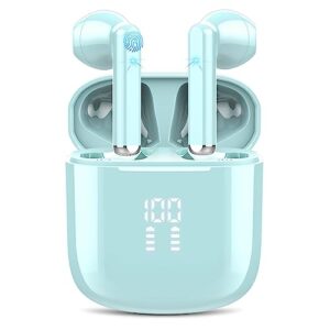 oyib wireless earbuds, bluetooth 5.3 headphones clear call with enc mic, 25hrs playtime with led power display charging case, touch control, ip7 waterproof bluetooth earphones for android ios(blue)
