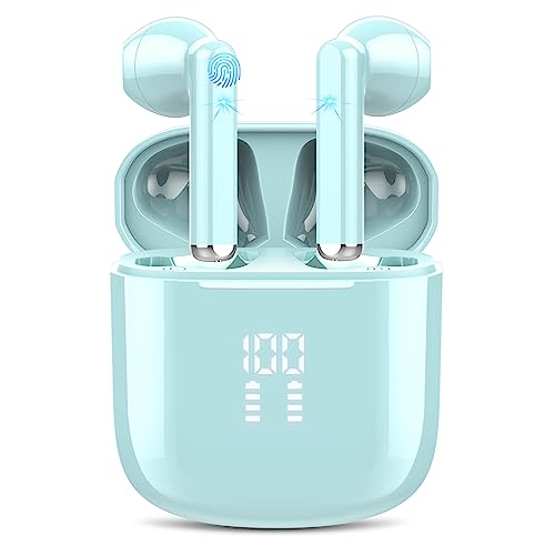 OYIB Wireless Earbuds, Bluetooth 5.3 Headphones Clear Call with ENC Mic, 25Hrs Playtime with LED Power Display Charging Case, Touch Control, IP7 Waterproof Bluetooth Earphones for Android iOS(Blue)