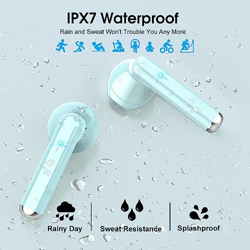 OYIB Wireless Earbuds, Bluetooth 5.3 Headphones Clear Call with ENC Mic, 25Hrs Playtime with LED Power Display Charging Case, Touch Control, IP7 Waterproof Bluetooth Earphones for Android iOS(Blue)