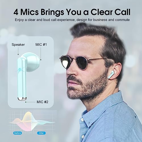 OYIB Wireless Earbuds, Bluetooth 5.3 Headphones Clear Call with ENC Mic, 25Hrs Playtime with LED Power Display Charging Case, Touch Control, IP7 Waterproof Bluetooth Earphones for Android iOS(Blue)