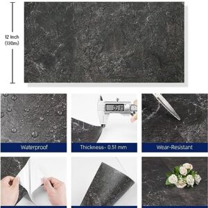 FunStick Peel and Stick Floor Tile Black Grey Marble 12"x24" Vinyl Flooring Planks Peel and Stick Flooring for Bathroom Floor Tiles Peel and Stick Waterproof Sticky Tiles for Floor Walls Kitchen 5 Pcs