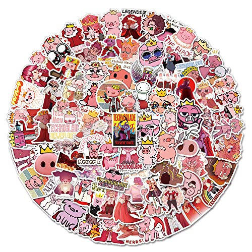 100Pcs Technoblades Game Pink Pig Cute Vinyl Cartoon Stickers for Kids Girls Boys Teens Adults for Water Bottles Laptop Phone Journaling for Birthday Party Supplies Halloween Decoration Favors