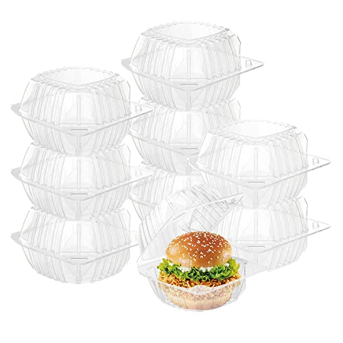 BallHull 50 Pcs Clear Thickening Plastic Hinged Take Out Containers Disposable Clamshell Food Cake Containers with Lids 5.8 x 5.8 x 3.2 inch for Dessert, Cakes, Cookies, Salads, Pasta, Sandwiches