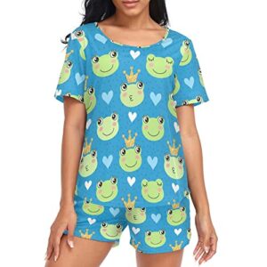 UMIRIKO Cute Funny Frog Heart Womens Pajama Sets, Soft Short Sets Women 2 Piece Pajama Sets, Size L 21330291