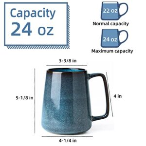 masoline 24 oz Large Ceramic Coffee mugs, Extra Large Tea and Coffee Cups, Large Handle Design, Big Coffee Mug for Office and Home, Microwave and Diahwasher Safe. (24 oz blue)