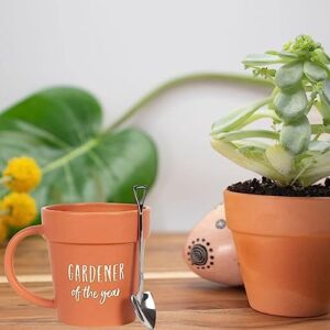 VELENTI Gardener Coffee Mug Gift - Funny Plant Pot Mug with Shovel Spoon - Cool Coffee Mugs for Men, Women - Mug for Gardeners, Dad Birthday Gifts, Cute Mom Christmas Gifts (Gardener Coffee Mug)