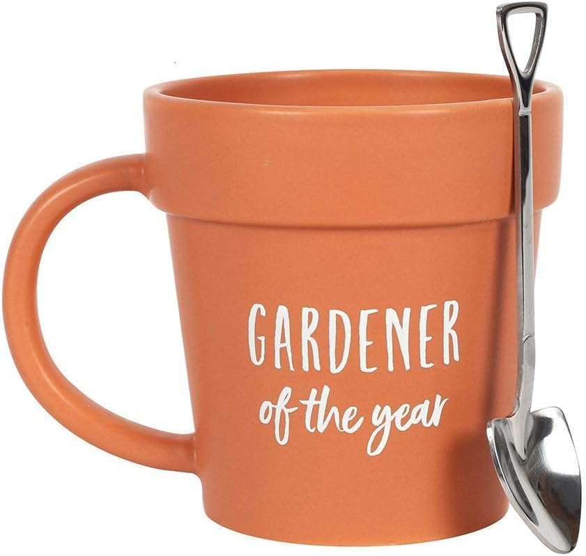 VELENTI Gardener Coffee Mug Gift - Funny Plant Pot Mug with Shovel Spoon - Cool Coffee Mugs for Men, Women - Mug for Gardeners, Dad Birthday Gifts, Cute Mom Christmas Gifts (Gardener Coffee Mug)