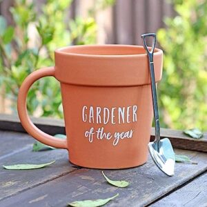 VELENTI Gardener Coffee Mug Gift - Funny Plant Pot Mug with Shovel Spoon - Cool Coffee Mugs for Men, Women - Mug for Gardeners, Dad Birthday Gifts, Cute Mom Christmas Gifts (Gardener Coffee Mug)