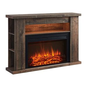legendflame® barron electric fireplace with 51" storage shelf mantel surround and jaden 31" insert, rustic dark oak