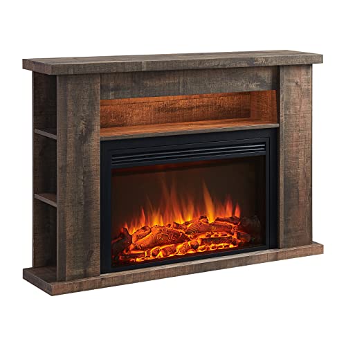 LegendFlame® Barron Electric Fireplace with 51" Storage Shelf Mantel Surround and Jaden 31" Insert, Rustic Dark Oak