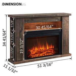 LegendFlame® Barron Electric Fireplace with 51" Storage Shelf Mantel Surround and Jaden 31" Insert, Rustic Dark Oak