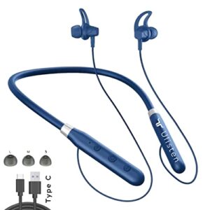 u-listen pro kt-n33 wireless bluetooth neckband headphone super bass noise reduction hd mic type c foldable new ergonomic design trendy comfy gym sport around the neck by turbootech(blue)