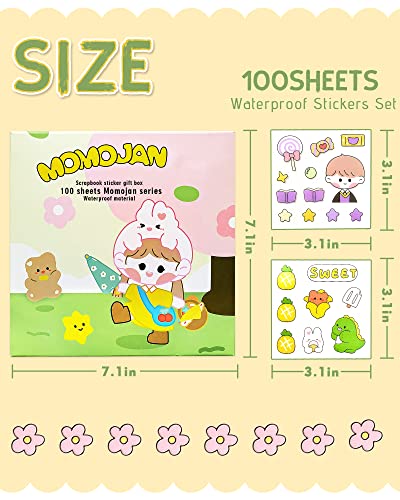 Benresive 1000 Pcs Cute Stickers for Kids, Water Bottle Stickers Kawaii Waterproof Vinyl Scrapbook Phone Laptop Stickers, 100 Sheets Journaling Aesthetic Sticker Packs for Girls Teens（Green）