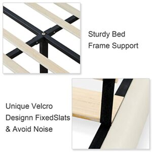 Molblly Queen Bed Frame Upholstered Platform with Headboard and Strong Wooden Slats,Non-Slip and Noise-Free,No Box Spring Needed, Easy Assembly,Light Beige