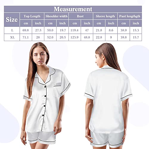 Unittype Women Silk Satin Pajama for Bridal Spa Wedding Party Short Sleeve Sleepwear Soft Button Down Loungewear 2 Pcs Pjs (as1, alpha, l, White)