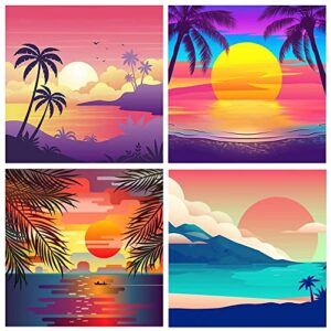 weharnc 4 pack paint by number for adults landscape-paint by numbers for adults beginner,seaside sunset scenery paint by number perfect for gift home wall decor(8x8inch)
