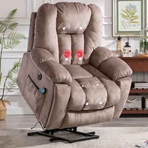 canmov large power lift recliner chair with massage and heat for elderly, overstuffed wide recliner heavy duty and safety motion reclining mechanism with 2 concealed cup holders, light brown